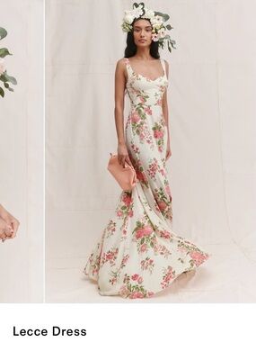 Reformation Lecce Cream Maxi Dress with Pink Floral Print